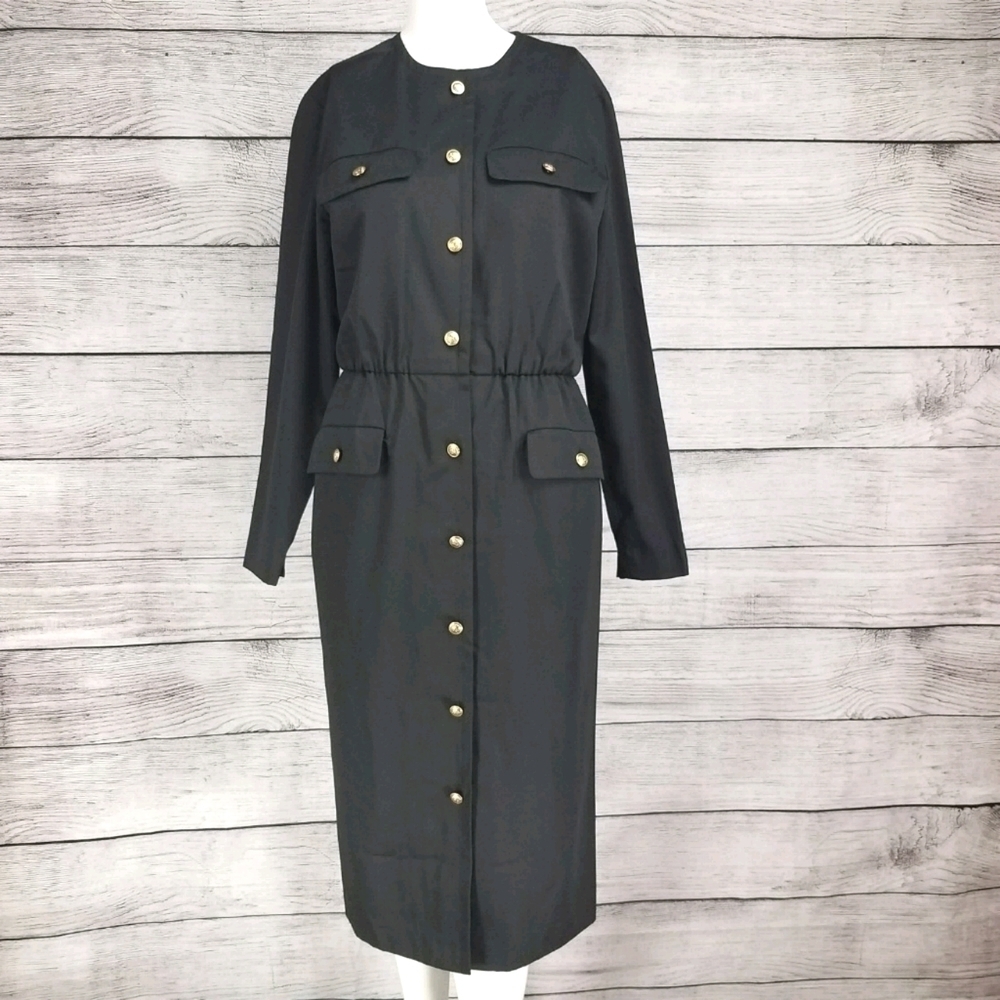 Vintage Allison Smith Sheath Midi Dress Button down Long Sleeves Pockets
